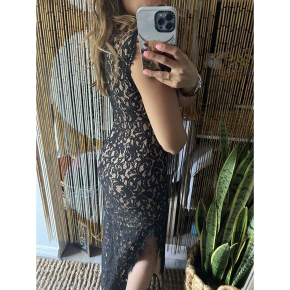 Tadashi Shoji Dress Black Lace Bodycon One Shoulder Size 4 Evening Gown - Picture 3 of 12